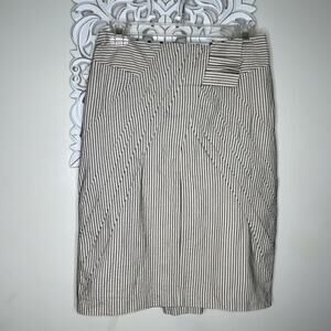 EVA FRANCO Anthro size 6 Pencil Skirt IVORY BLACK Striped Cotton Made in USA